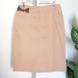 Ralph Lauren Tan Cotton Pencil Skirt With Brown Leather Strap & Buckle Accent 8